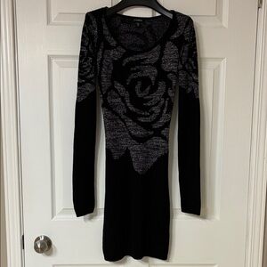 le chateau Black and Silver Long Sleeve Knit Dress